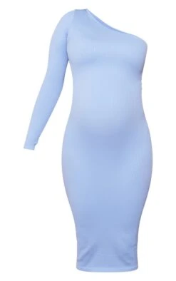 Maternity Pale Blue One Shoulder Contour Rib Midaxi Dress -Goremje Style 35717399c8f7c5d99e66775930dba04f51f9bc36 cnd7246 5