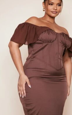 Plus Chocolate Drape Sleeve Corset Midaxi Dress -Goremje Style 3572fc6a2cbfeecc945cd24c1cc13cf7e36d925f cnd4860 4