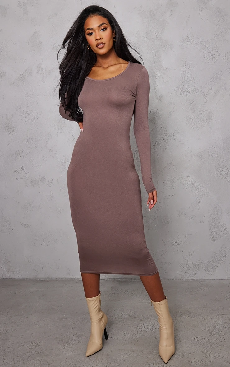 Tall Mocha Brown Long Sleeve Jersey Maxi Dress 5 Tall Mocha Brown Long Sleeve Jersey Maxi Dress - Image 3