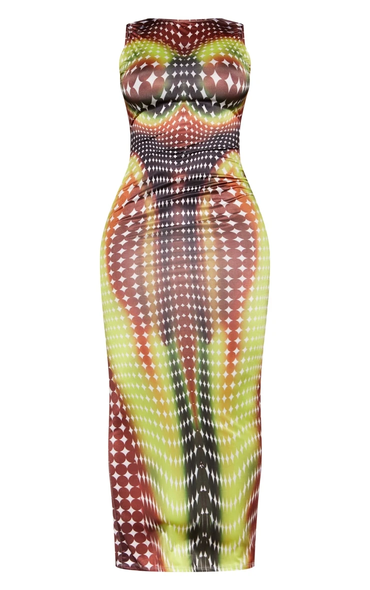 Shape Orange Abstract Print Sleeveless Low Back Midaxi Dress 7 Shape Orange Abstract Print Sleeveless Low Back Midaxi Dress - Image 5