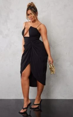 Shape Black Woven Cut Out Detail Ruched Midi Dress -Goremje Style 3673ec9f02a4e34c7dd428ca5d2d10c628a76996 cnc4680 3