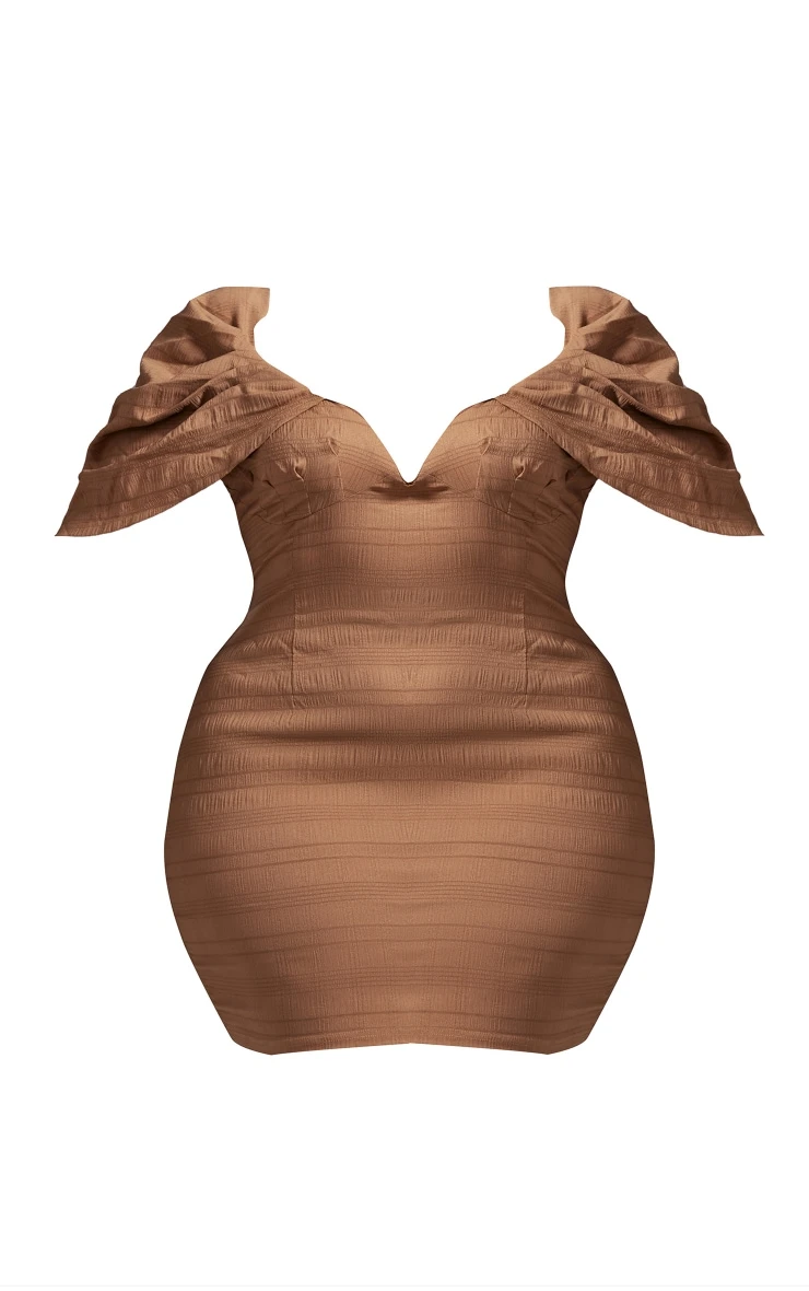 Plus Mocha Textured V Bar Bodycon Dress 6 Plus Mocha Textured V Bar Bodycon Dress - Image 4