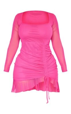 Shape Hot Pink Mesh Long Sleeve Ruched Side Frill Hem Bodycon Dress 11 Shape Hot Pink Mesh Long Sleeve Ruched Side Frill Hem Bodycon Dress -Goremje Style 37c14e7d9257a3c1b82197aa0c88e5b70509353d cne2642 5