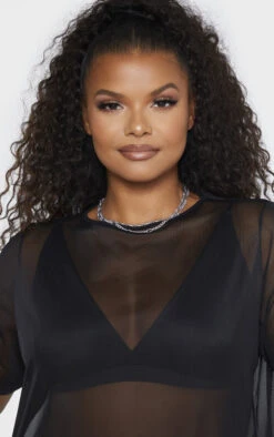 Plus Black Mesh T Shirt Dress -Goremje Style 37cdfd29939d6b4e4acc5be5c246332b8d77f9d5 clz8550 5