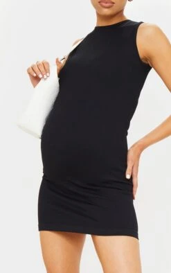 Maternity Black Contour Racer Neck Bodycon Dress -Goremje Style 3859d4fdb1fb023b3dc80db251561bbcc4a87b33 cmr0588 5
