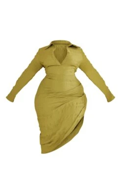 Plus Olive Textured Ruched Side Midi Shirt Dress 11 Plus Olive Textured Ruched Side Midi Shirt Dress -Goremje Style 3a15e3627aec2504b6241fbf2c0be8e24bab5e0e cnc5210 5
