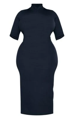 Plus Black Rib High Neck Half Sleeve Midaxi Dress -Goremje Style 3c45b244e2fe576d3de23d5e12607c12d135740f cnc2223 5