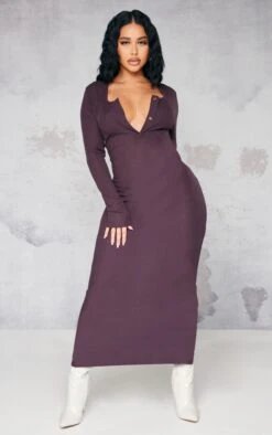 Shape Chocolate Brown Rib Button Front Long Sleeve Midaxi Dress -Goremje Style 3c8ada1653cc23e0a49311b20c633c0998d2f005 cnb4665 1