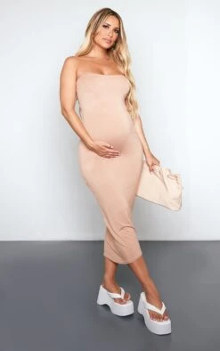 Maternity Camel Jersey Bandeau Midaxi Dress