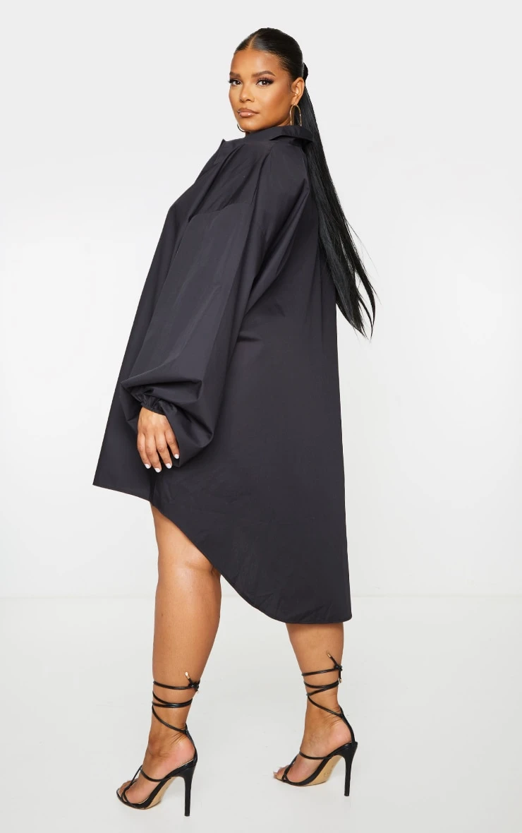 Plus Black Balloon Sleeve Shirt Dress 4 Plus Black Balloon Sleeve Shirt Dress - Image 2