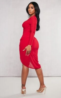 Shape Red Corset Detail Long Sleeve Ruched Midi Dress -Goremje Style 3dc6692e0a378b0cfcb216ca88f6fb1eb04815bb cnd5807 2