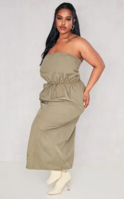 Plus Khaki Seam Detail Nylon Bandeau Midi Dress -Goremje Style 3dd145264a96330d6140b229e7fd902831d7afd9 cnc7379 3