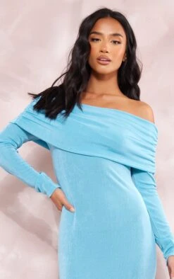 Petite Bright Blue Acetate Slinky Bardot Long Sleeve Maxi Dress -Goremje Style 3e9f8fc557d39a47ce9669e5dbe1704037c16685 cne5229 4