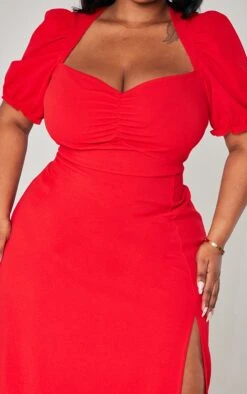 Plus Red Puff Short Sleeve Midi Dress -Goremje Style 3ee3fe074aefd0fc22ce322f67678421c34292aa cna7416 4