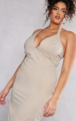 Plus Beige Pleated Bust Midi Dress -Goremje Style 408c28bd994ab5614b213f5f99c763ddae304ef9 cnc7298 4