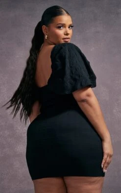 Plus Black Textured V Bar Bodycon Dress -Goremje Style 415a10026b90a603b957bfb432247fbfabb87ff5 cnc5110 2