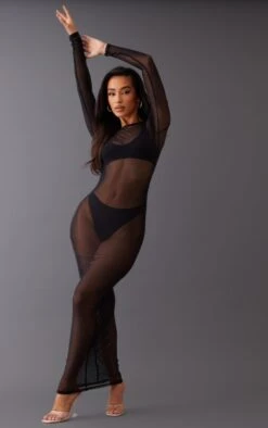 Petite Black Mesh Maxi Dress