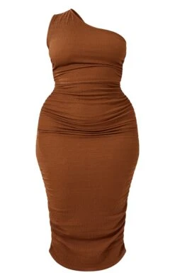 Plus Chocolate One Shoulder Textured Midi Dress -Goremje Style 42100d8c2484441425074e1d50ba953d439f4d96 cmy4407 6