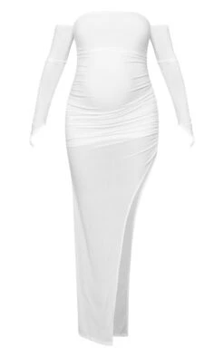 Maternity Cream Slinky Off The Shoulder Ruched Maxi Dress -Goremje Style 4271d175e61b7d207ecee1900b8bf06821e4c167 cne2365 5