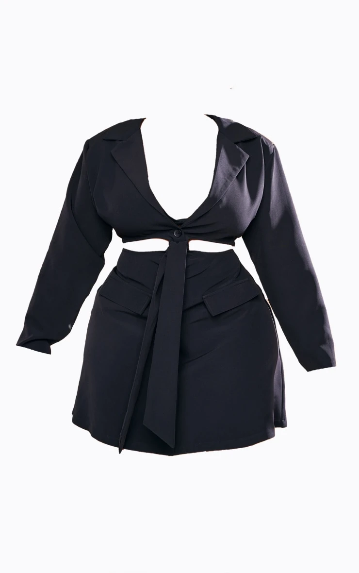 Plus Black Cut Out Knot Front Blazer Dress 7 Plus Black Cut Out Knot Front Blazer Dress - Image 5