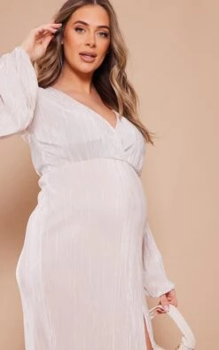 Maternity Champagne Plisse Maxi Dress With Split -Goremje Style 433bf72489a42eea3d382e6e4d8917e70a95f5a8 cnd3091 4