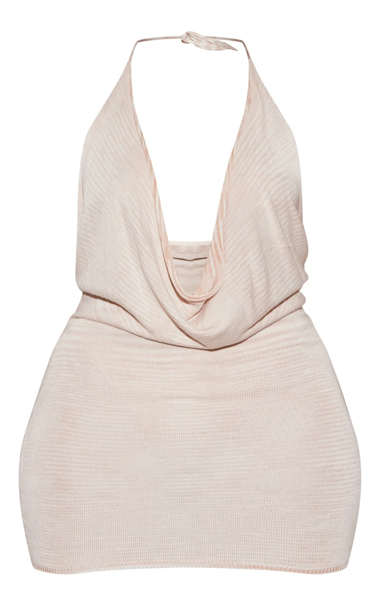 Shape Cream Knit Halterneck Fray Hem Mini Dress 7 Shape Cream Knit Halterneck Fray Hem Mini Dress - Image 5