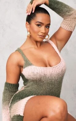 Shape Khaki Stripe Knit Square Neck Bardot Sleeve Dress -Goremje Style 4370bfaf84f57f7483130f2a8d0235f349e57a74 cnb8743 4