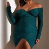 Shape Emerald Green Ruched Bardot Bodycon Dress