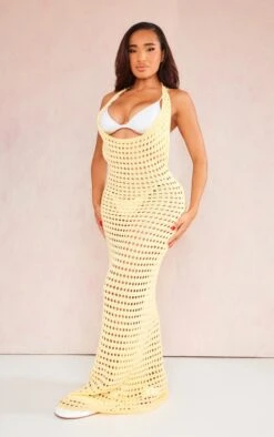 Shape Yellow Crochet Knit Halterneck Open Back Maxi Dress -Goremje Style 447dd5fae5e1b39e2585d9de338403a1b5d9ca0d cne3650 3