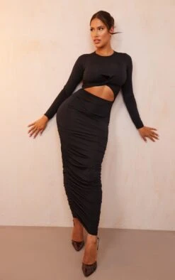 Shape Black Long Sleeve Ruched Cut Out Midaxi Dress -Goremje Style 44c27854b636d41fe2a74a39ec91bedfe200fc00 cna2746 1