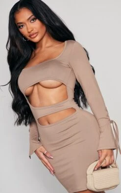 Shape Taupe Soft Seamless Square Neck Cut Out Mini Dress -Goremje Style 456c3bf8e09a76bb732a6d4c4be8b41ead52dde6 cnd5164 4