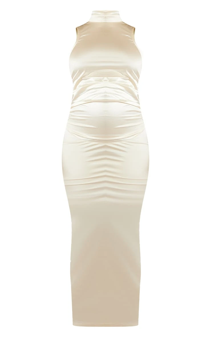 Maternity Champagne High Neck Satin Maxi Dress 7 Maternity Champagne High Neck Satin Maxi Dress - Image 5