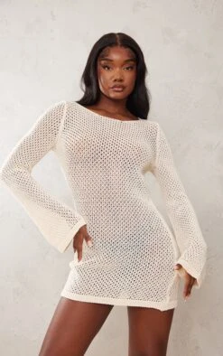 Tall Cream Long Sleeve Knitted Mini Dress