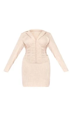 Plus Beige Ruched Corset Linen Blazer Dress -Goremje Style 4760ddfc4247d0408e6b81d591b64de4edd80219 cmz6416 5
