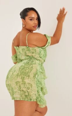Plus Green Statue Printed Ruffle Bodycon Dress -Goremje Style 4773e88d6324bb750b29b6671a7d4663e1102461 cne0712 2