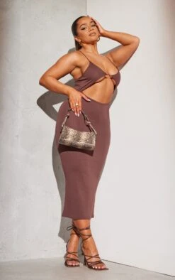 Shape Chocolate Brown Soft Rib Front Cut Out Midaxi Dress -Goremje Style 47ed8ec94c31086aa6783a226b563ac1ec146ad9 cmy0765 4