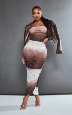 Shape Brown Ombre Mesh Ruched Midaxi Dress