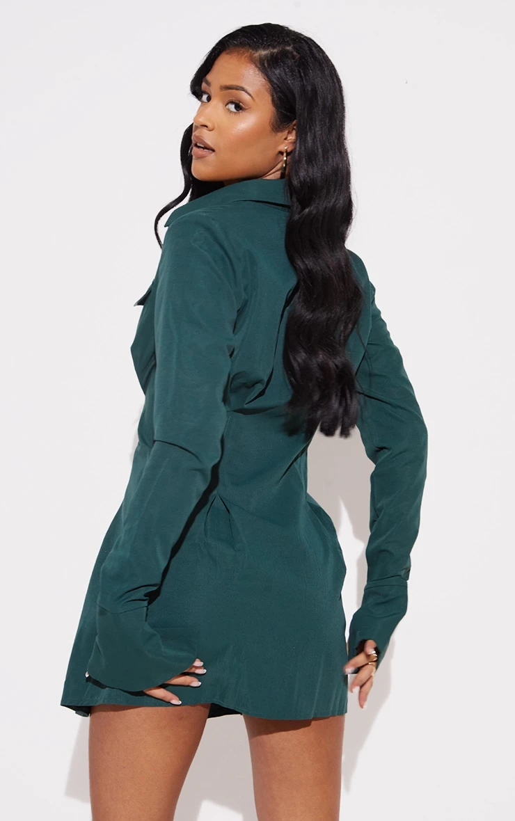 Tall Green Pocket Detail Cargo Cinched Waist Shirt Dress 4 Tall Green Pocket Detail Cargo Cinched Waist Shirt Dress - Image 2