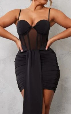 Shape Black Satin Mesh Insert Corset Drape Bodycon Dress -Goremje Style 4916b58bcaa59f06770681d28864a9876317a98d cnc1652 4