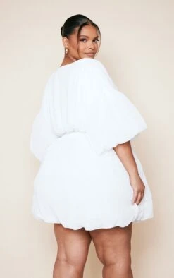 Plus White Textured Puffball Shift Dress -Goremje Style 49178d1be60af612a9003c710dbcbfc949f486a1 cne0679 2