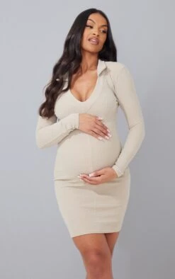 Maternity Stone Plunge Polo Neck Mini Dress