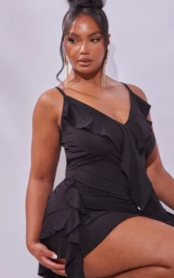 Plus Black Slinky Ruffle Detail Midi Dress -Goremje Style 4955fa9608d2ed096a6324b0f140ad4a61299eee cnd8779 4