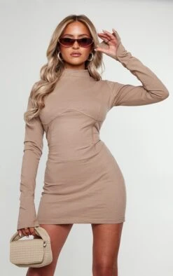 Petite Taupe Corset Bodycon Dress