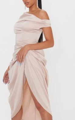 Petite Champagne Satin Off The Shoulder Draped Skirt Midi Dress -Goremje Style 49d8cd9bbc94ea376a4af92b1f2ed776cd7579a2 cmv0983 5
