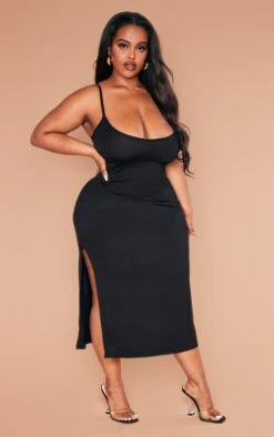 Plus Black Jersey Split Midi Dress -Goremje Style 4b465ec1850f0de0f053a80676858af693e69895 cml2261 4