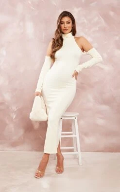 Maternity Off White Contour Rib Cut Out Maxi Dress