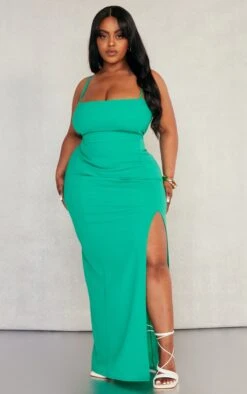 Plus Bright Green Crepe Side Split Midaxi Dress