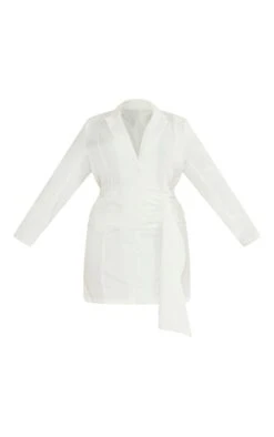 Plus White Pleated Front Drape Detail Blazer Dress -Goremje Style 4d52c4d1549223e51b389f7777383696b3c0e209 cnc9642 5