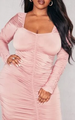 Plus Rose Long Sleeve Extreme Ruched Midaxi Dress -Goremje Style 4da9cb3079d7af727bbd474e342fd6e4cd1043c2 cnc9826 4