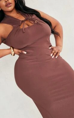 Plus Chocolate Ruched Slinky Midi Dress -Goremje Style 4f2e8879b509b1175f007742950caab695de2e98 cnd5073 4